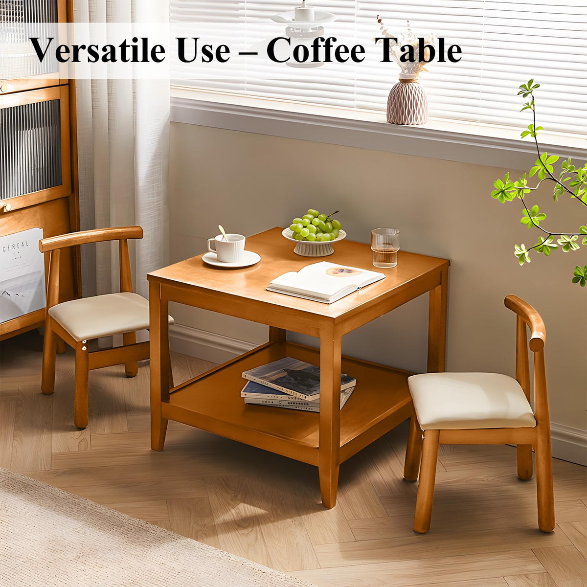 Solid Wood Square Side Table with Storage Shelf I93182