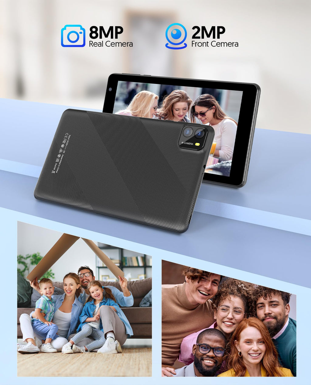 7 Inch Android 14 Tablet 8GB RAM 64GB ROM Black F9333