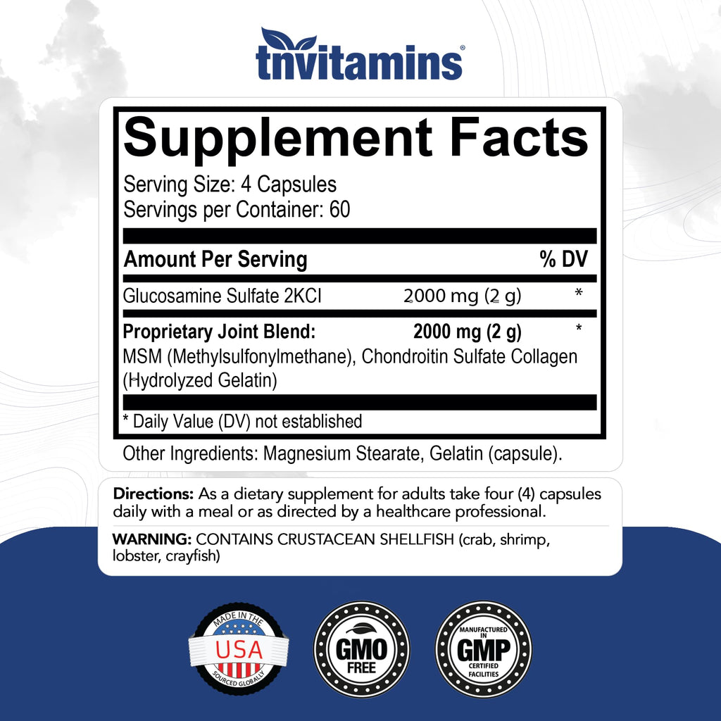 Glucosamine Chondroitin MSM 240 Capsules 4,000 mg Joint Support Supplement S203388