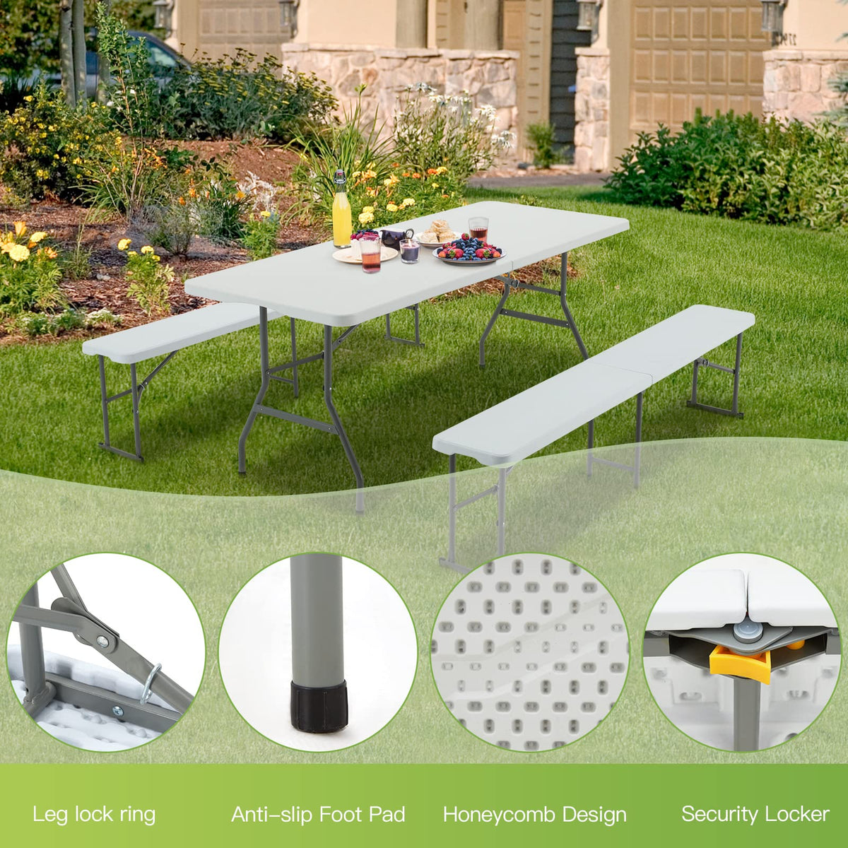 6FT White Plastic Folding Table with Carrying Handle A472