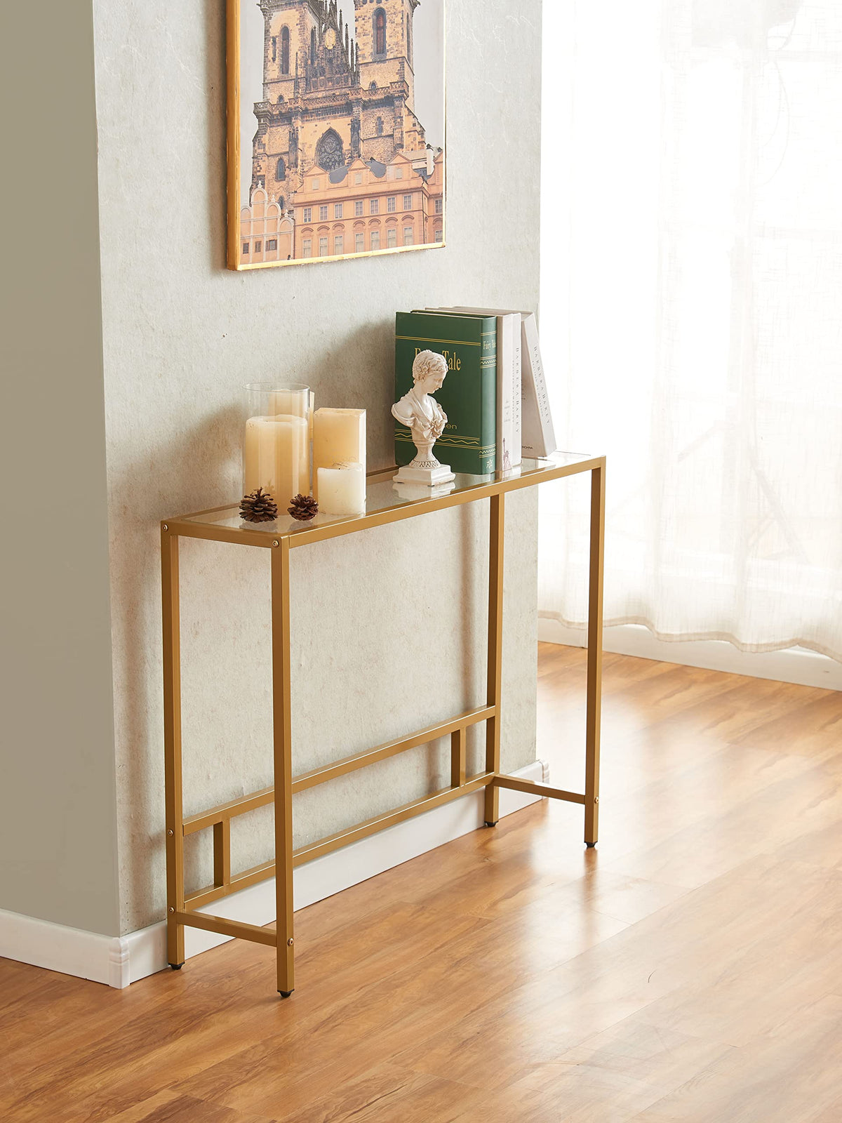 Small Modern Console Table Tempered Glass Metal Frame S86347