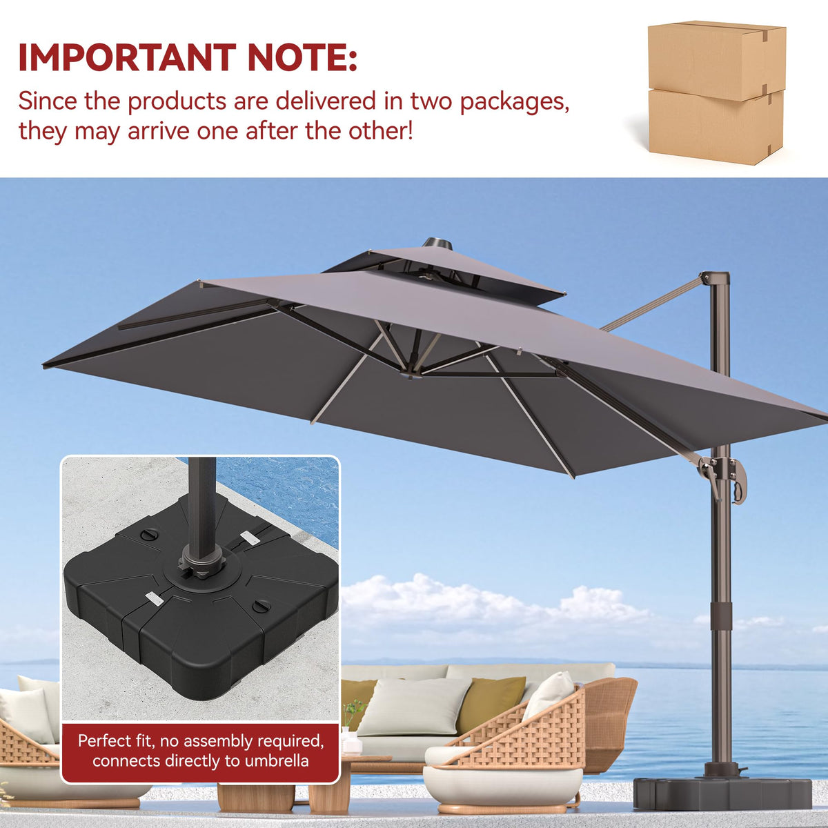 9' X 12' Grey Cantilever Patio Umbrella with Base B658
