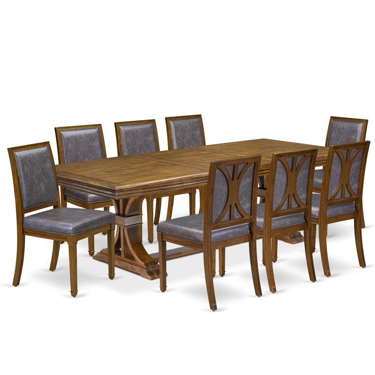 9 Piece Dining Table Set with 8 Light Beige Fabric Chairs I36205
