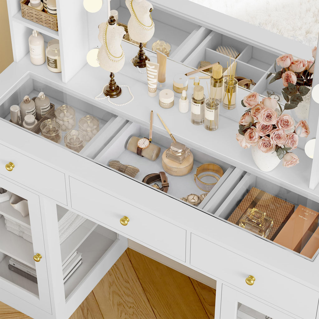 White Makeup Vanity Desk with Mirror and Lights H77089
