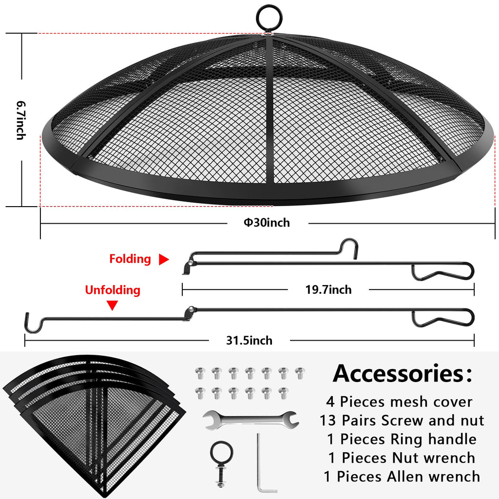30 Inch Round Fire Pit Screen with Handle & Poker H193860