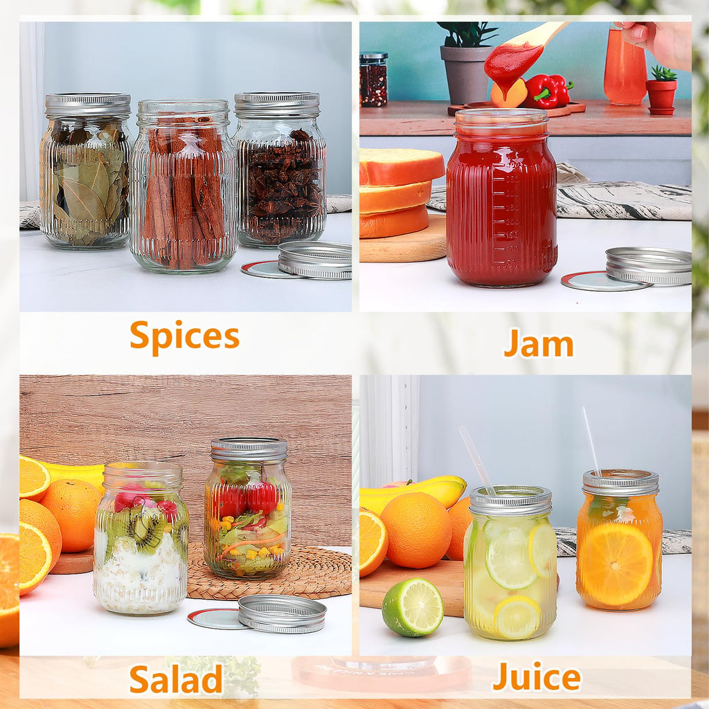 16 Pack 16 oz Mason Jars with Lids W69866