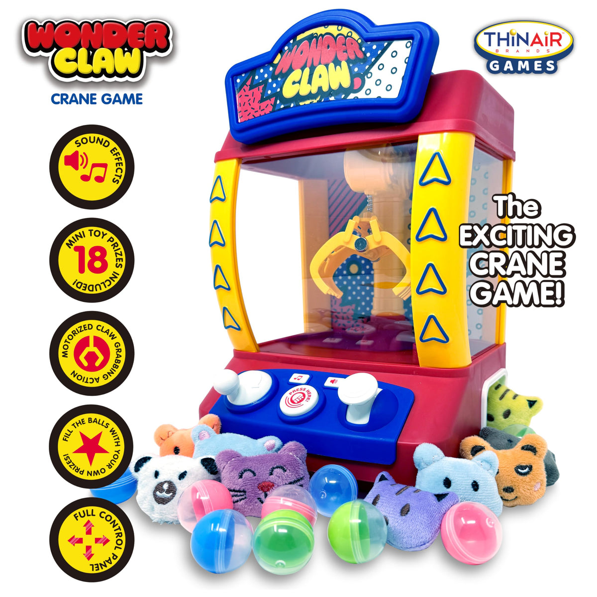 Claw Machine Crane Game with 9 Stuffed Animal Prizes and 9 Balls I647511