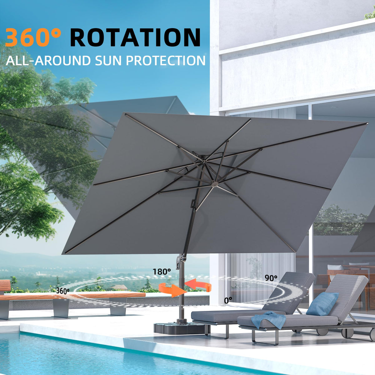 9' X 12' Grey Cantilever Patio Umbrella with Base B658