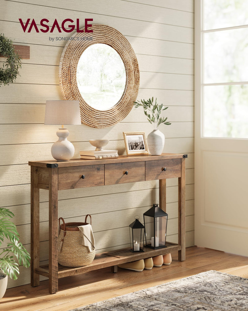 Narrow Console Table with 3 Drawers J826