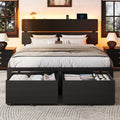 Queen Led Bed Frame with 2 Storage Drawers and Charging Station, Black P1640