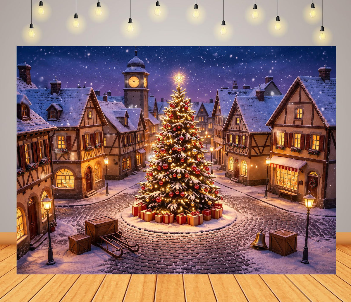 10x6.5ft Fabric Christmas Backdrop with Tree B2704