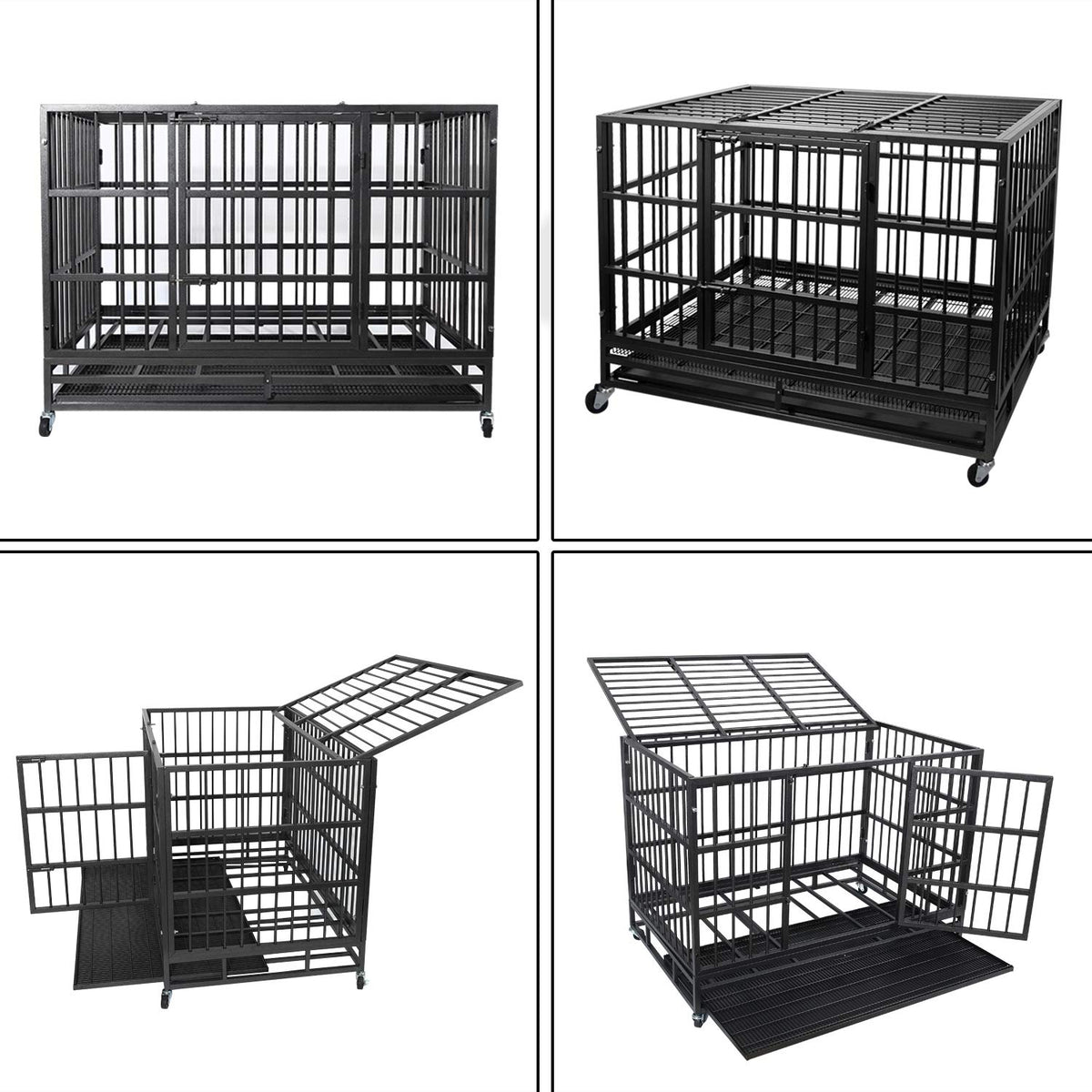 Heavy Duty 4 Wheels Double Door Metal Dog Crate 48 Inch T883
