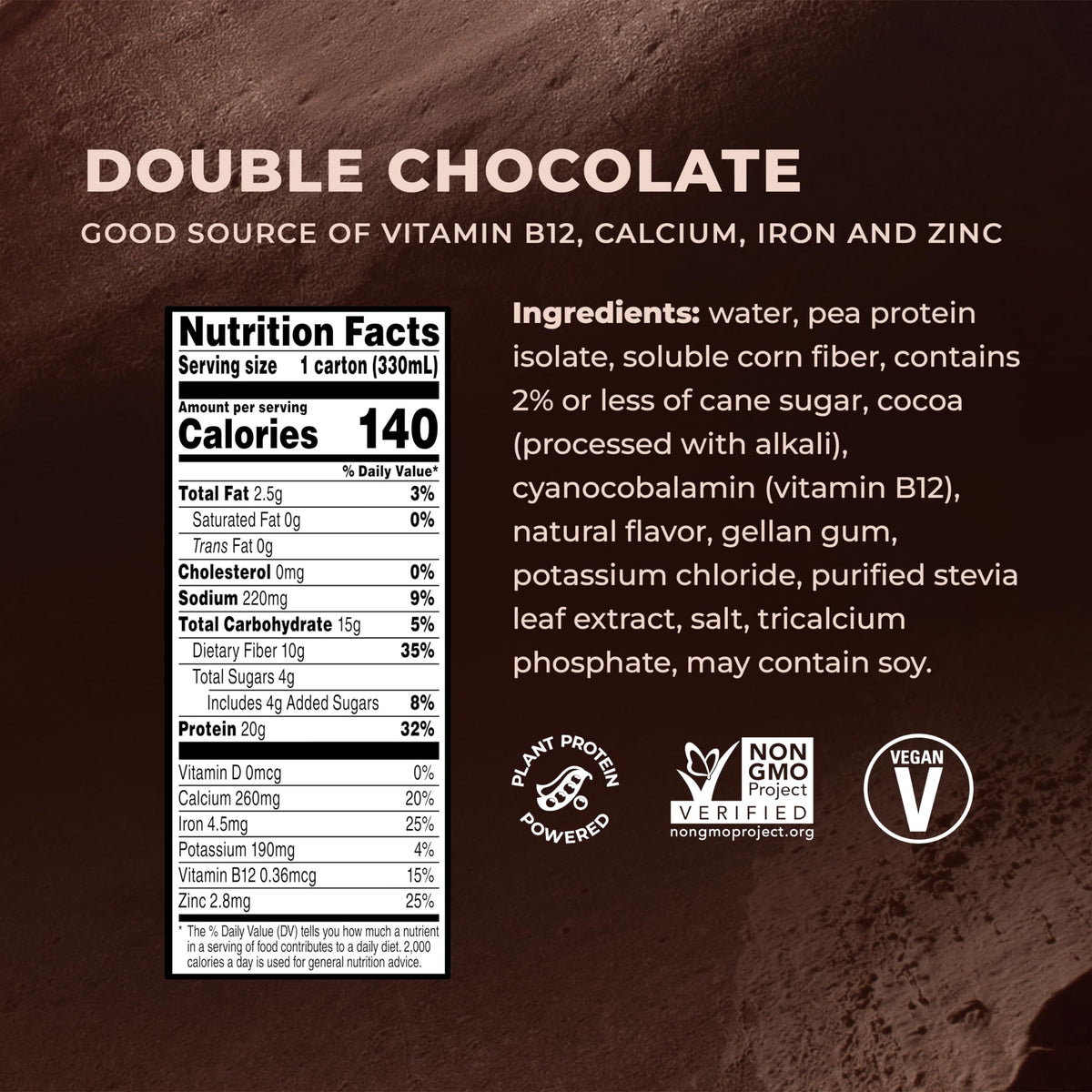 Double Chocolate Vegan Protein Shake 11 Fl Oz Pack of 12 O857