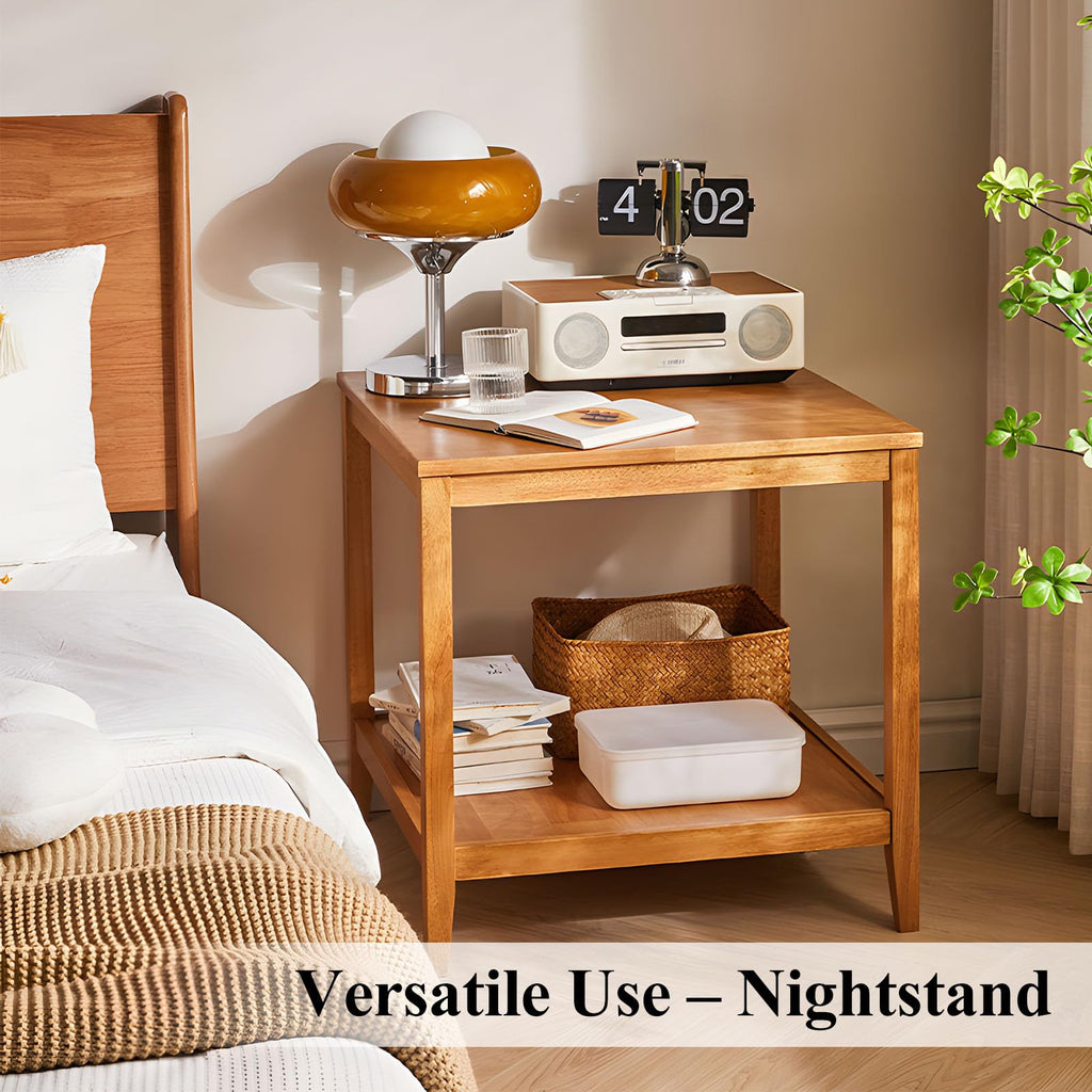 Solid Wood Square Side Table with Storage Shelf I93182
