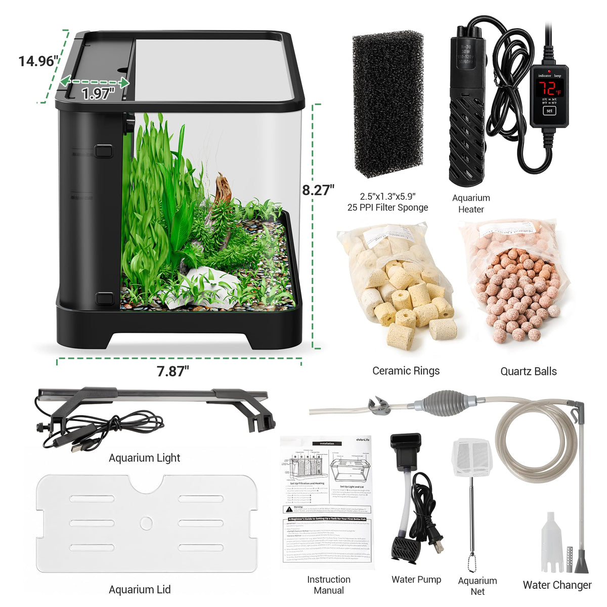 3.5 Gallon Acrylic Aquarium Starter Kit with Heater Z1749