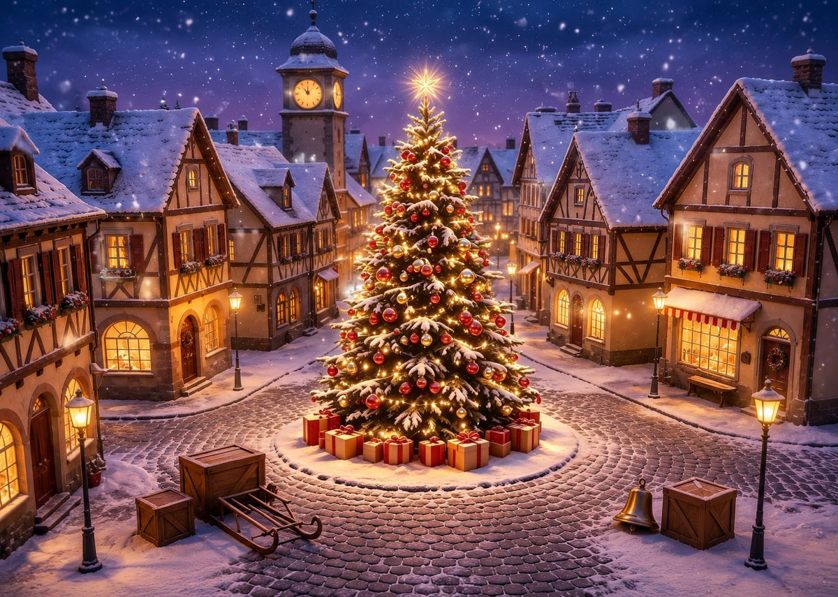 10x6.5ft Fabric Christmas Backdrop with Tree B2704