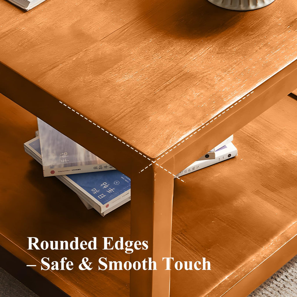Solid Wood Square Side Table with Storage Shelf I93182