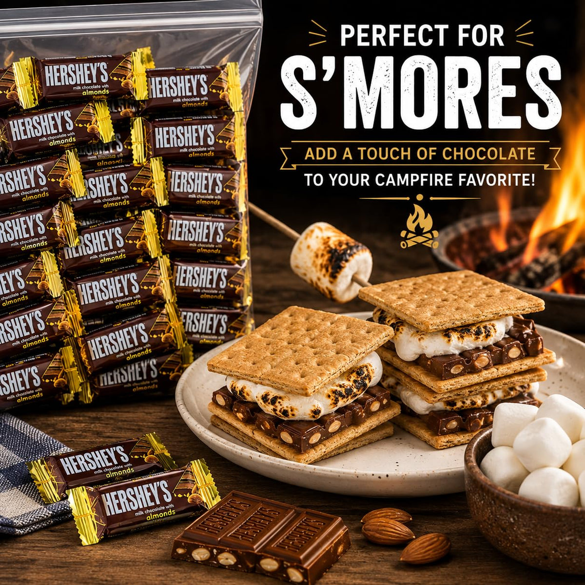 Milk Chocolate with Almonds Bars 50 Pieces Snack Size W2358