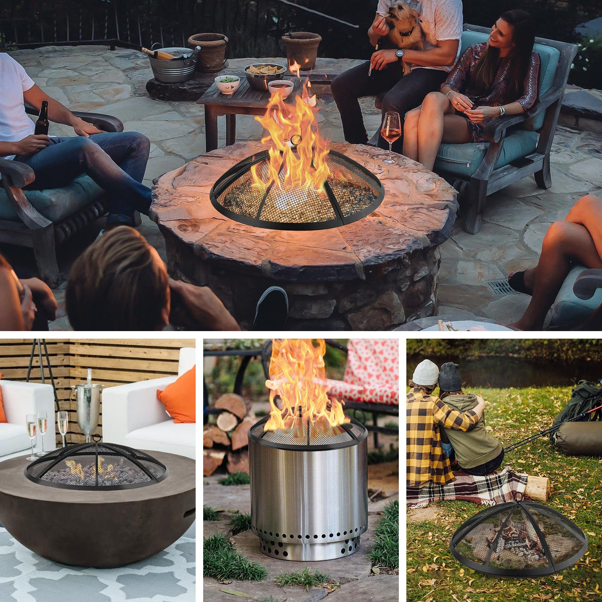 30 Inch Round Fire Pit Screen with Handle & Poker H193860