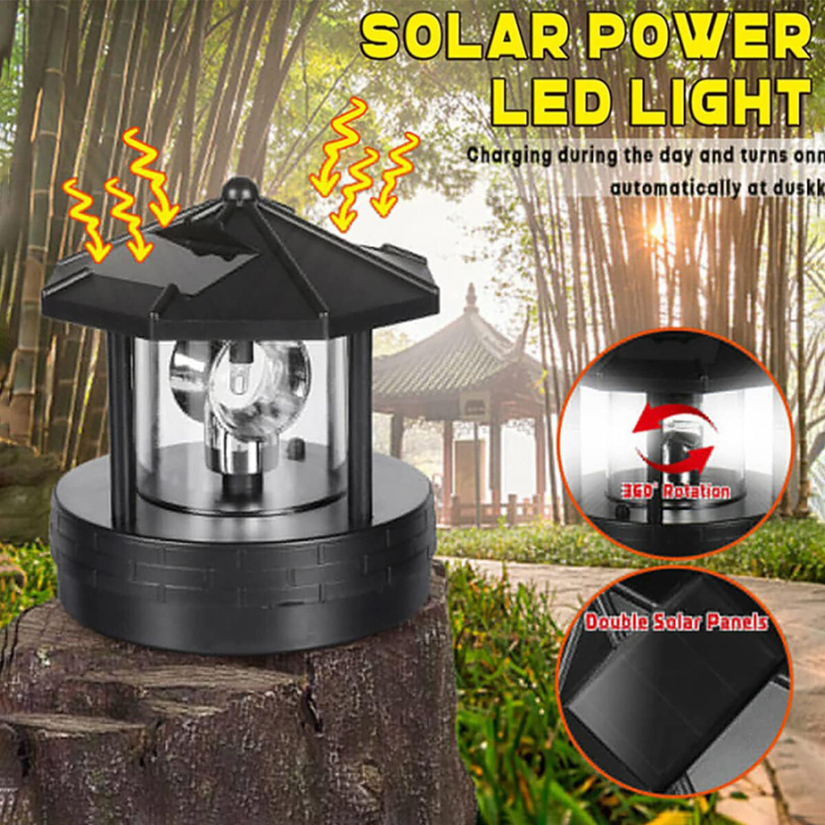 Solar Lights Outdoor LED Rotating Lighthouse Lamp P75279
