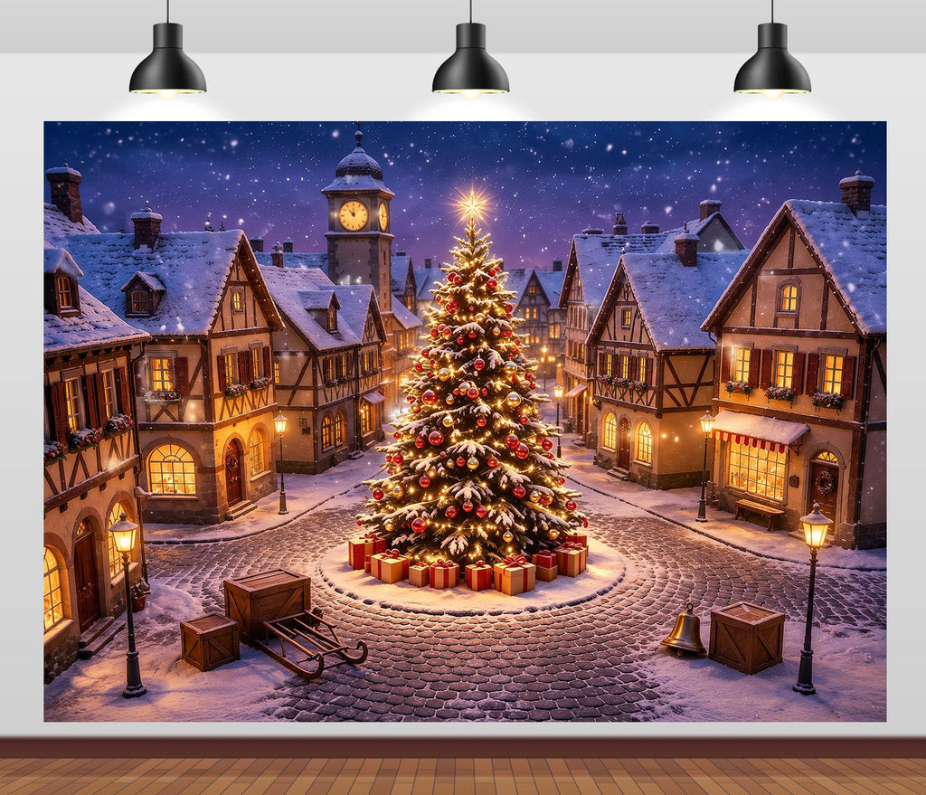 10x6.5ft Fabric Christmas Backdrop with Tree B2704