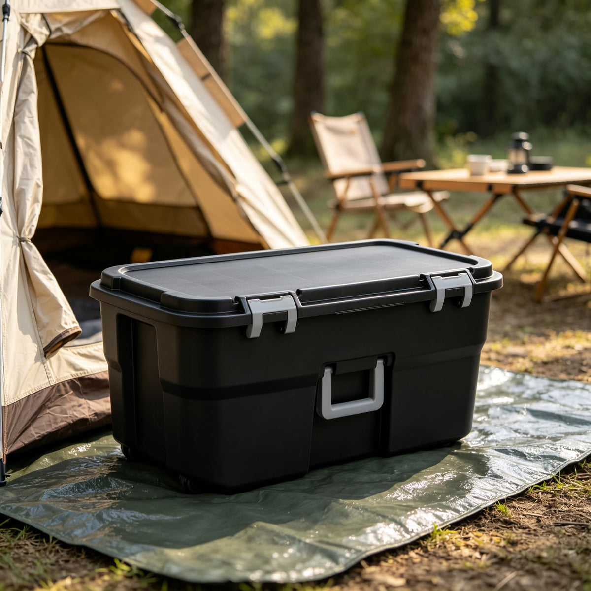 Black 22 Gallon Wheeled Plastic Storage Trunk K2245