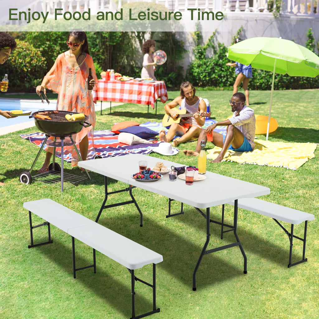 6FT White Plastic Folding Table with Carrying Handle A472