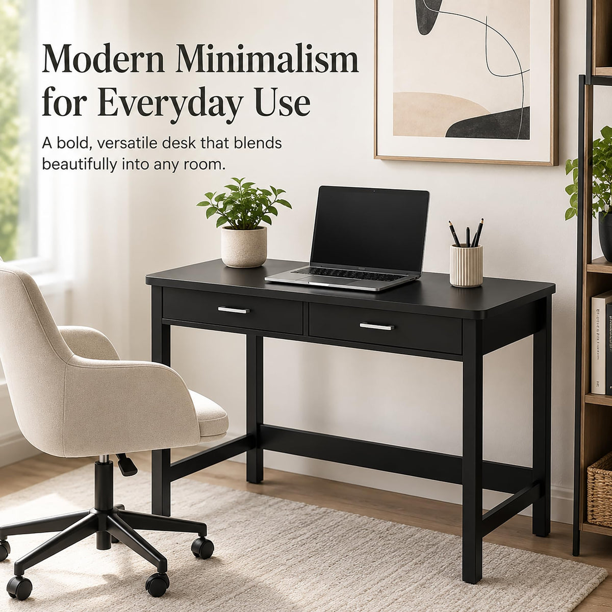 39.4" Small Desk with Wood Drawers Black G586389