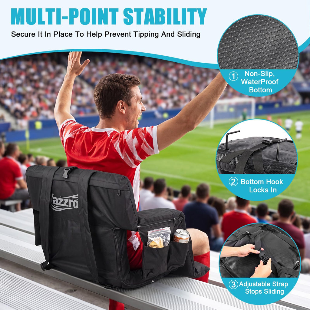 Wide Padded Stadium Seat with Back Support and Cup Holder W95577