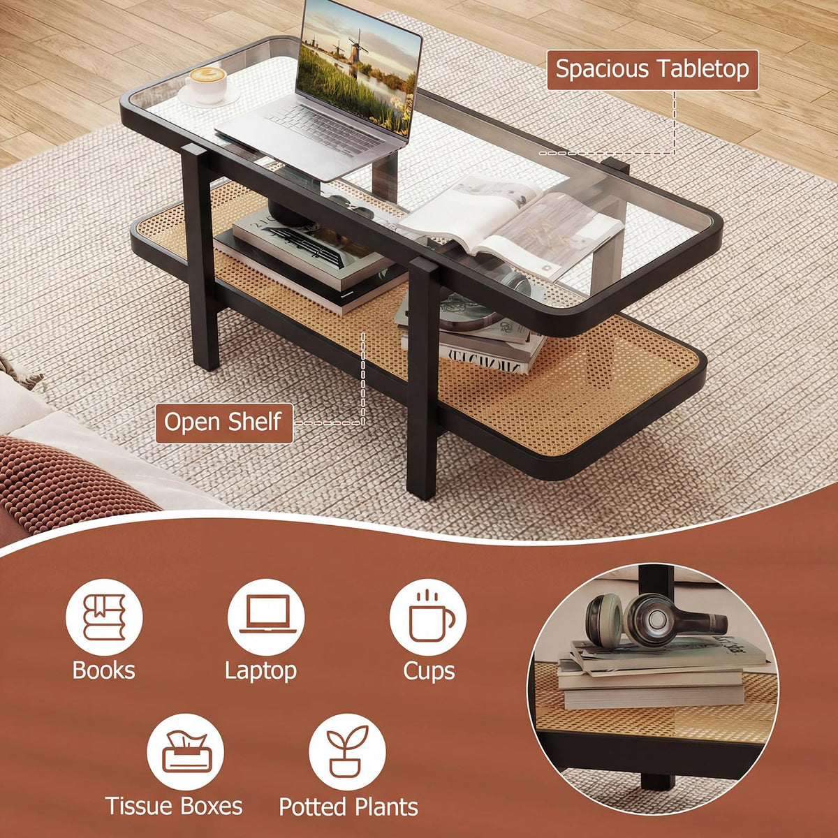 Black Rattan Coffee Table X3161