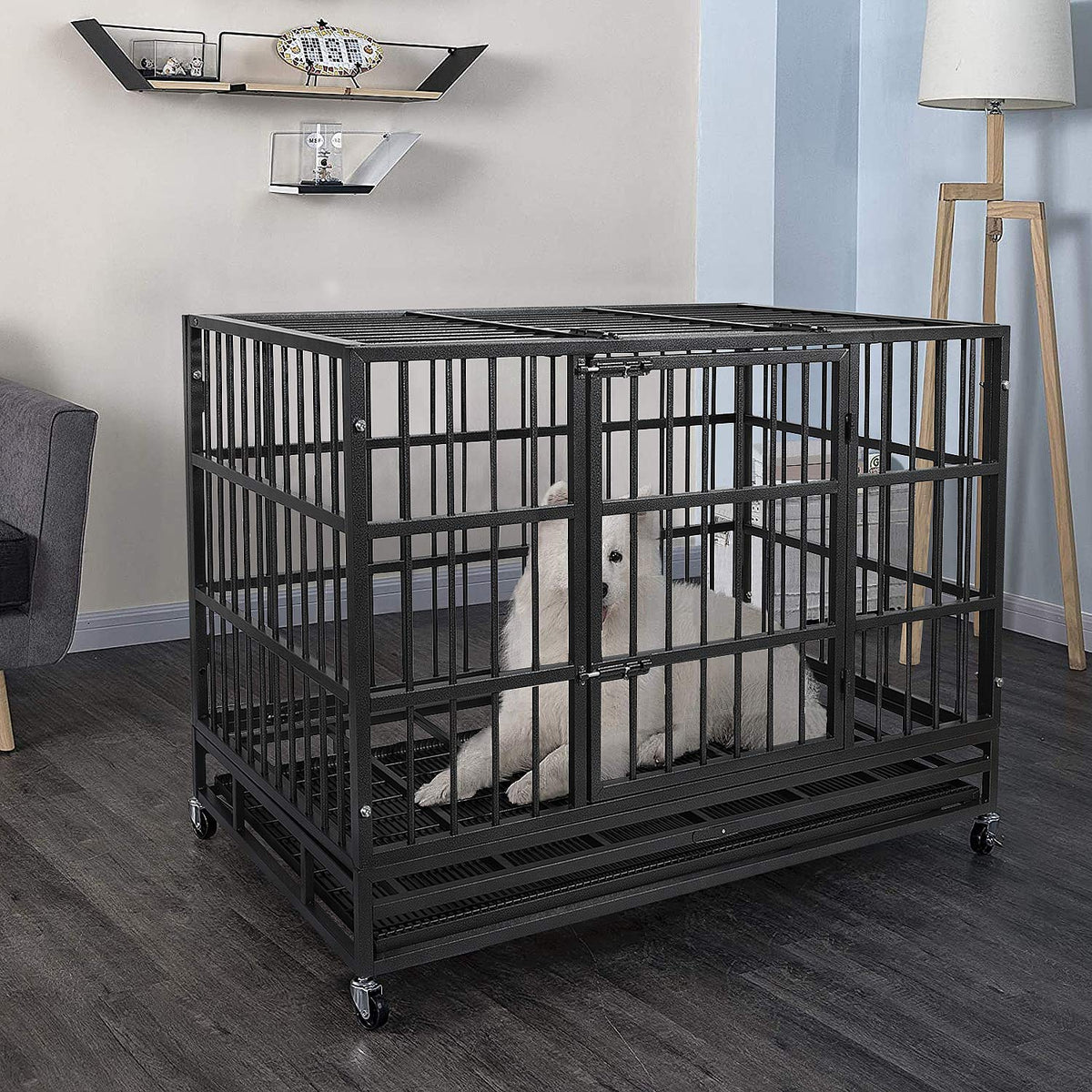 Heavy Duty 4 Wheels Double Door Metal Dog Crate 48 Inch T883