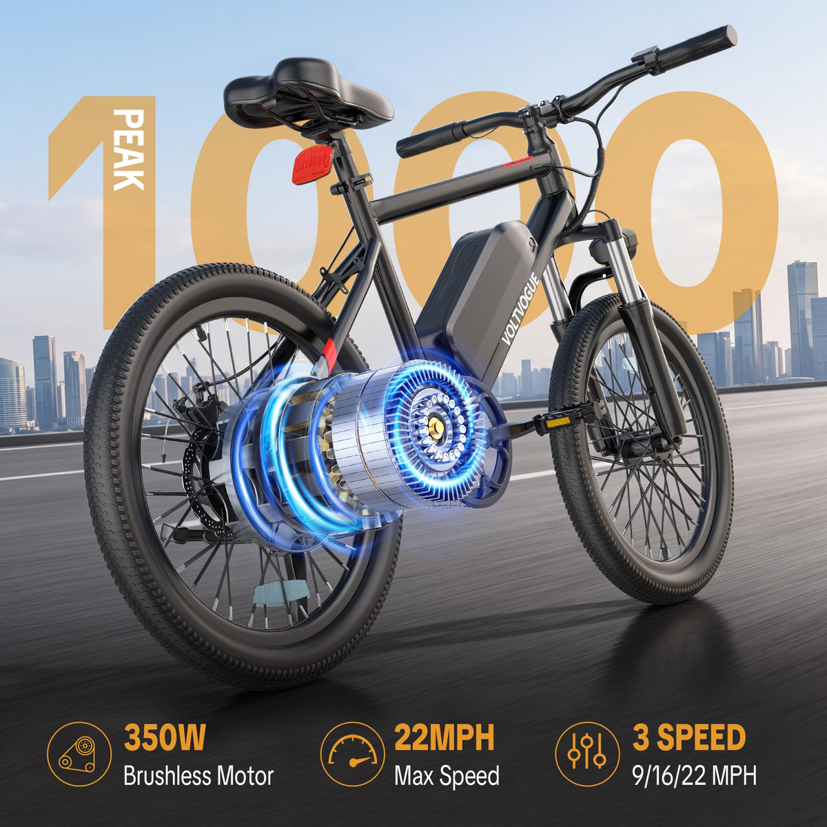 48V 1000W Peak Motor 22 mph 20Inch Fat Tires Electric E-Bike D807223