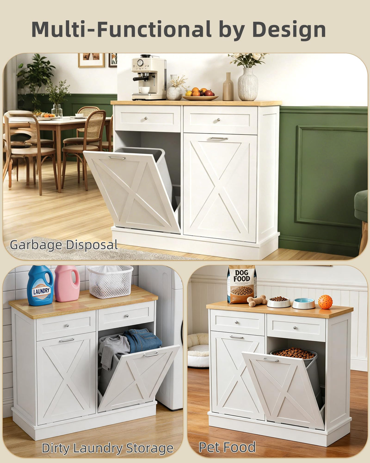 2x10 Gallon Tilt Out Trash Cabinet with Hideaway Drawers, White K202929