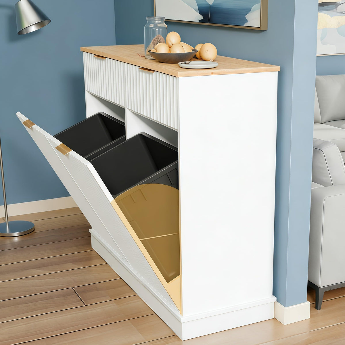 White Double Tilt Out Trash Can Cabinet Q383