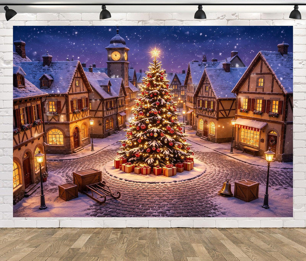 10x6.5ft Fabric Christmas Backdrop with Tree B2704