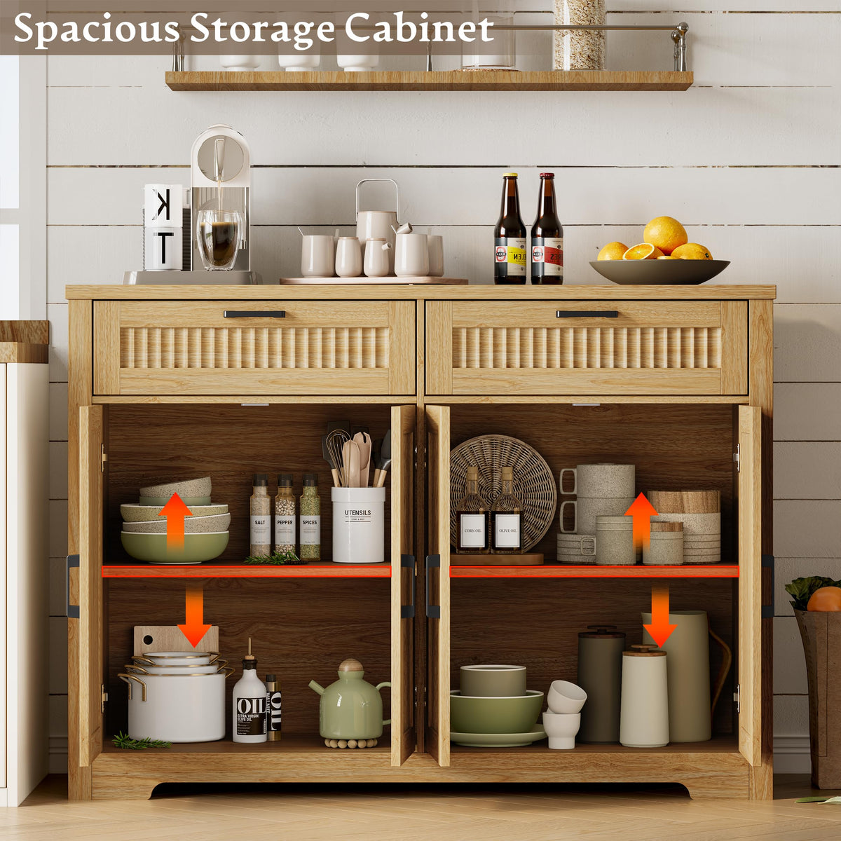 Fluted Buffet Sideboard Cabinet with Drawers O577003