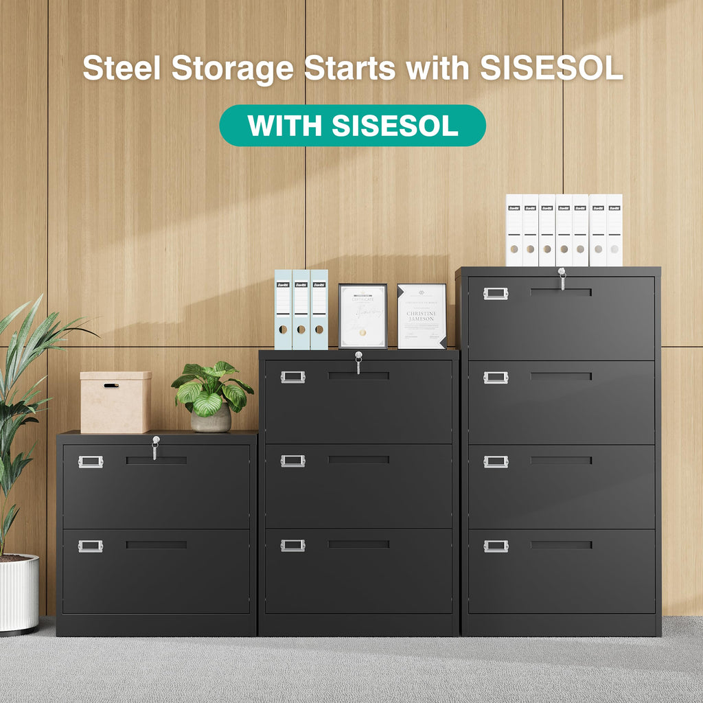 Black 4 Drawer Metal Lateral File Cabinet with Lock E881042
