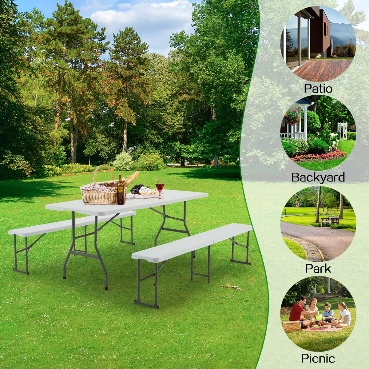 6FT White Plastic Folding Table with Carrying Handle A472