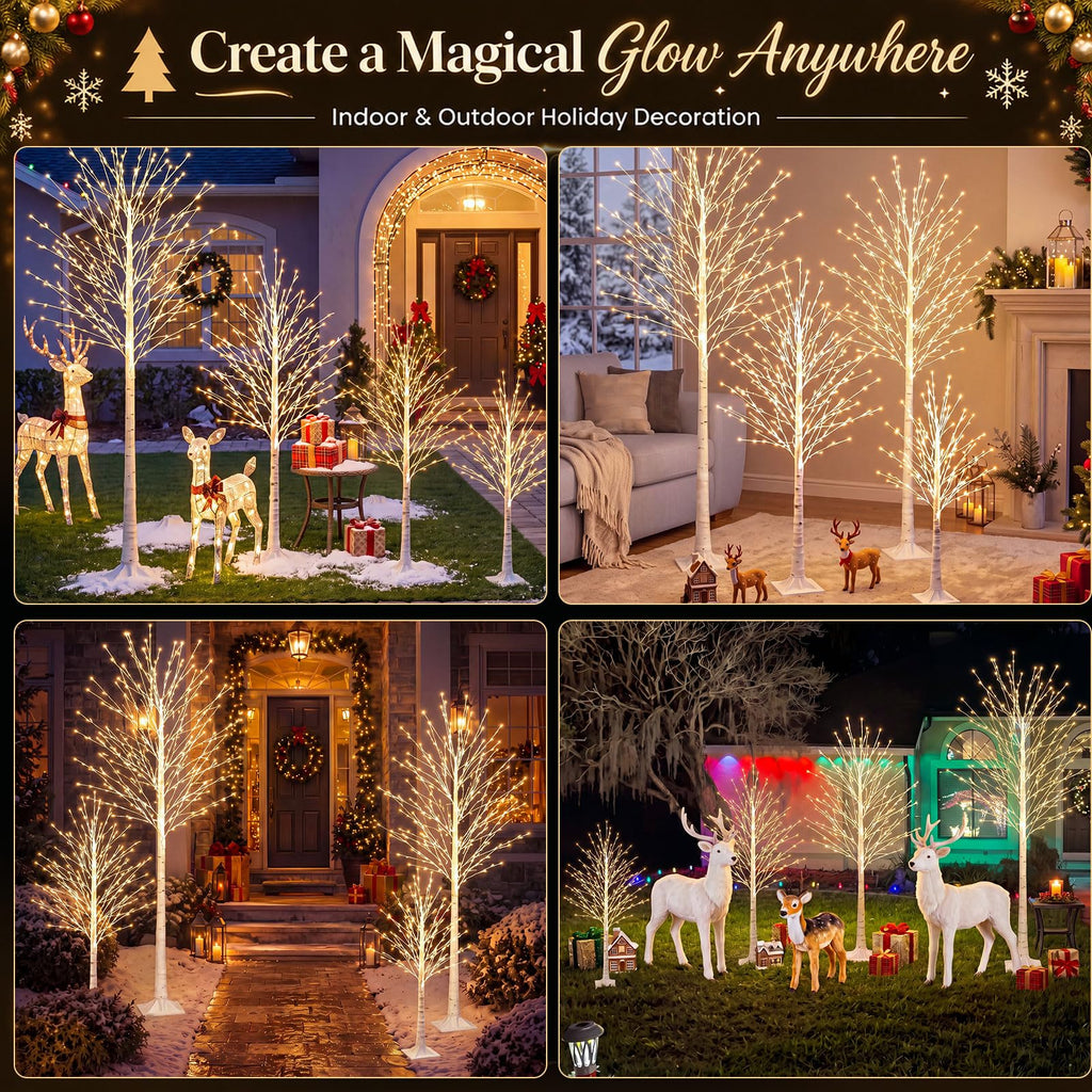 4 Pack Lighted Birch Tree P529