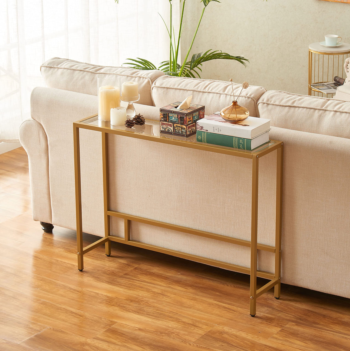 Small Modern Console Table Tempered Glass Metal Frame S86347