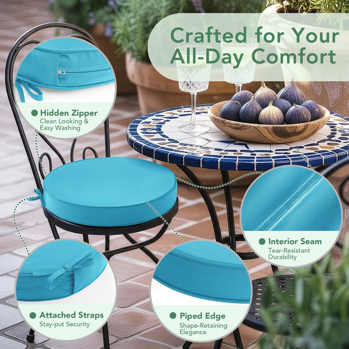 15" Round Waterproof Fade Resistant Chair Cushions Set of 2 S344168