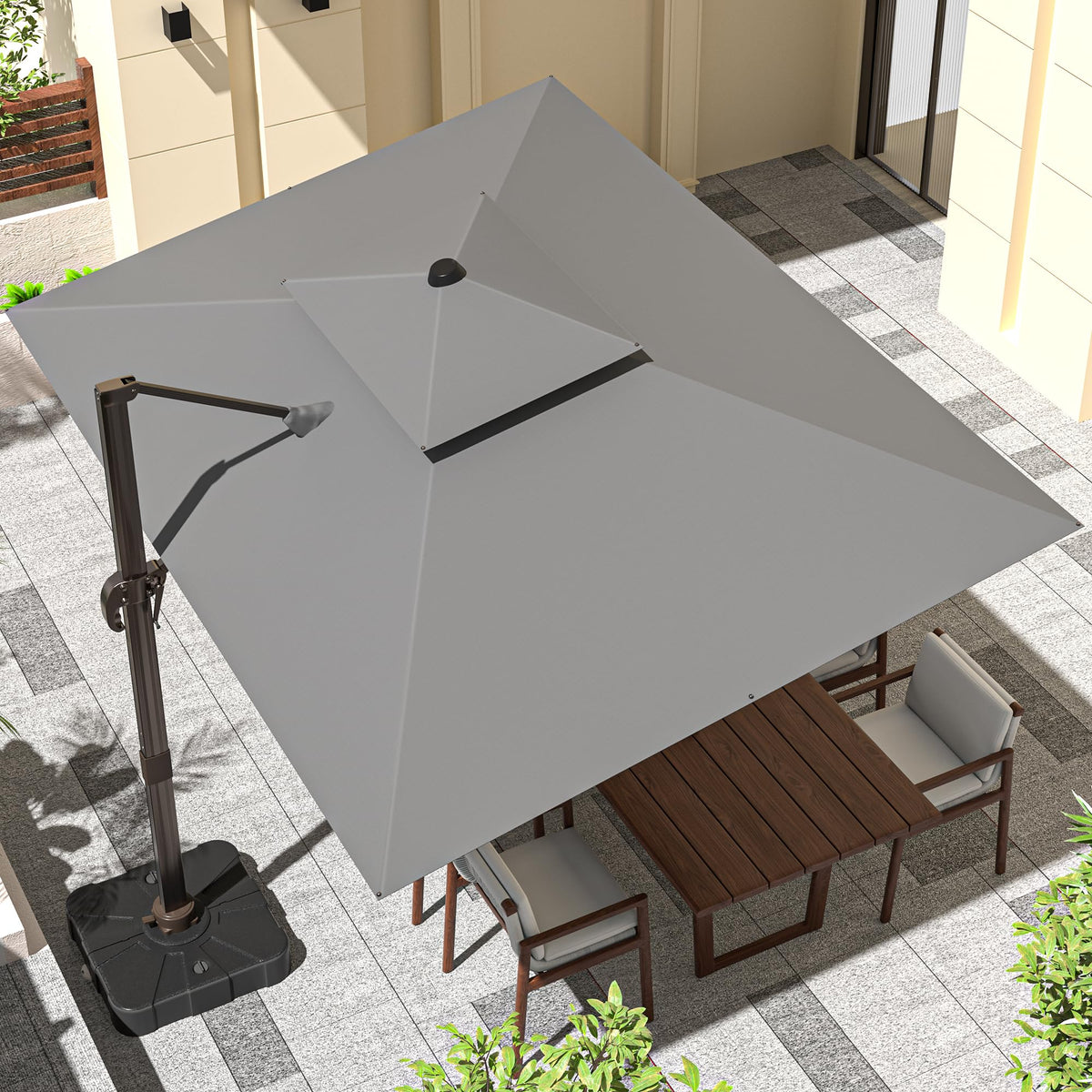 9' X 12' Grey Cantilever Patio Umbrella with Base B658