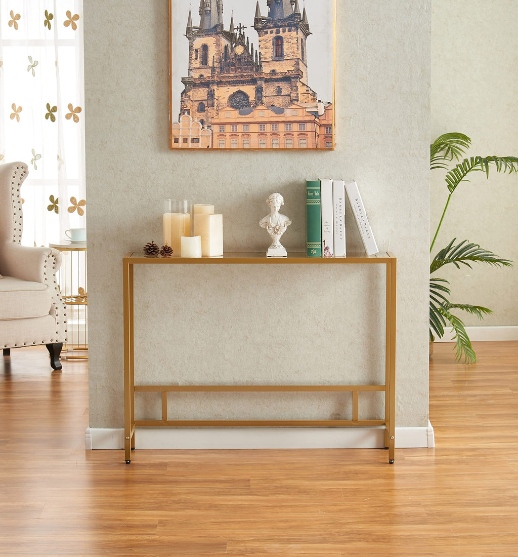 Small Modern Console Table Tempered Glass Metal Frame S86347