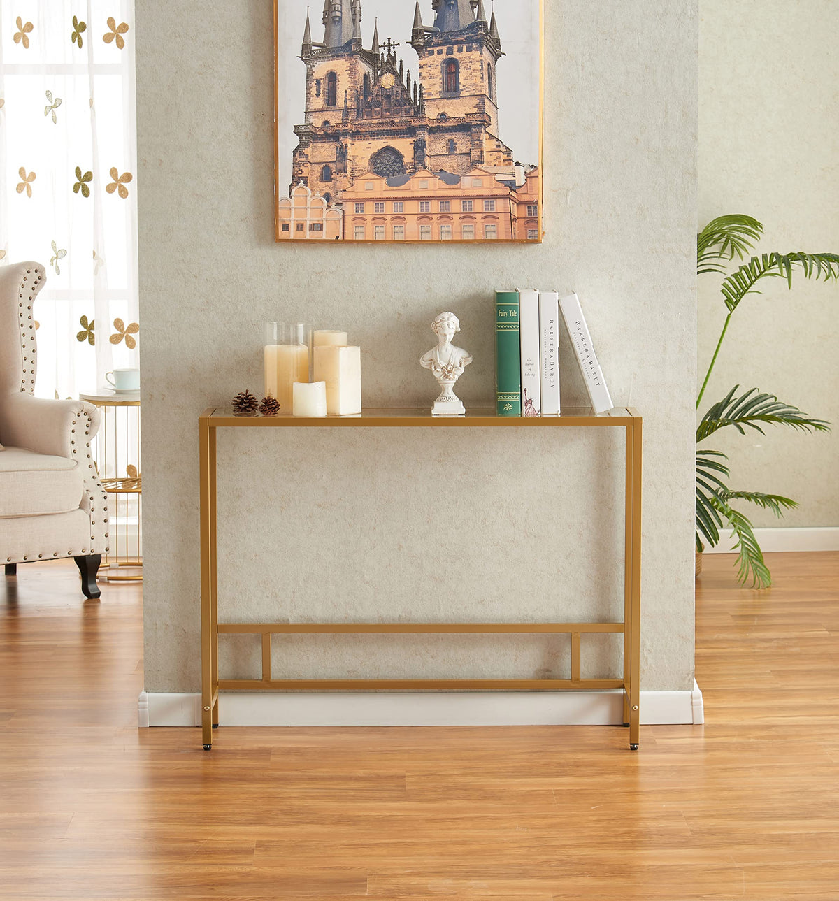 Small Modern Console Table Tempered Glass Metal Frame S86347