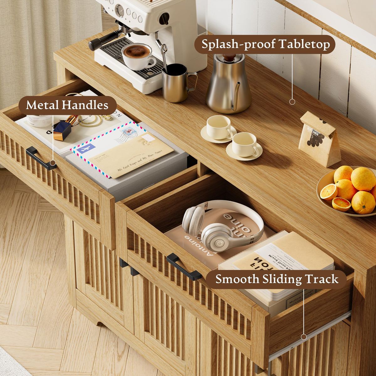 Fluted Buffet Sideboard Cabinet with Drawers O577003