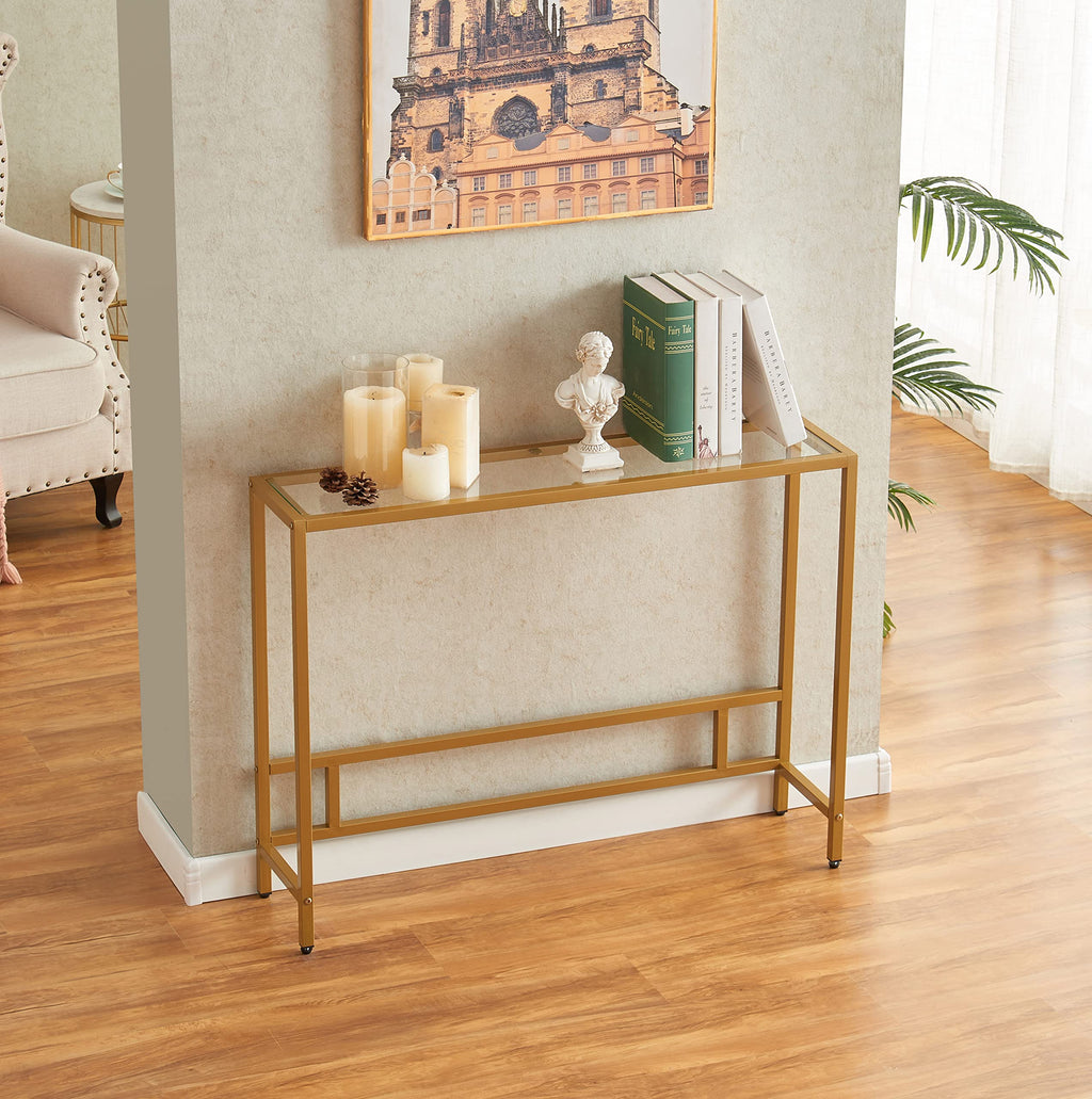 Small Modern Console Table Tempered Glass Metal Frame S86347