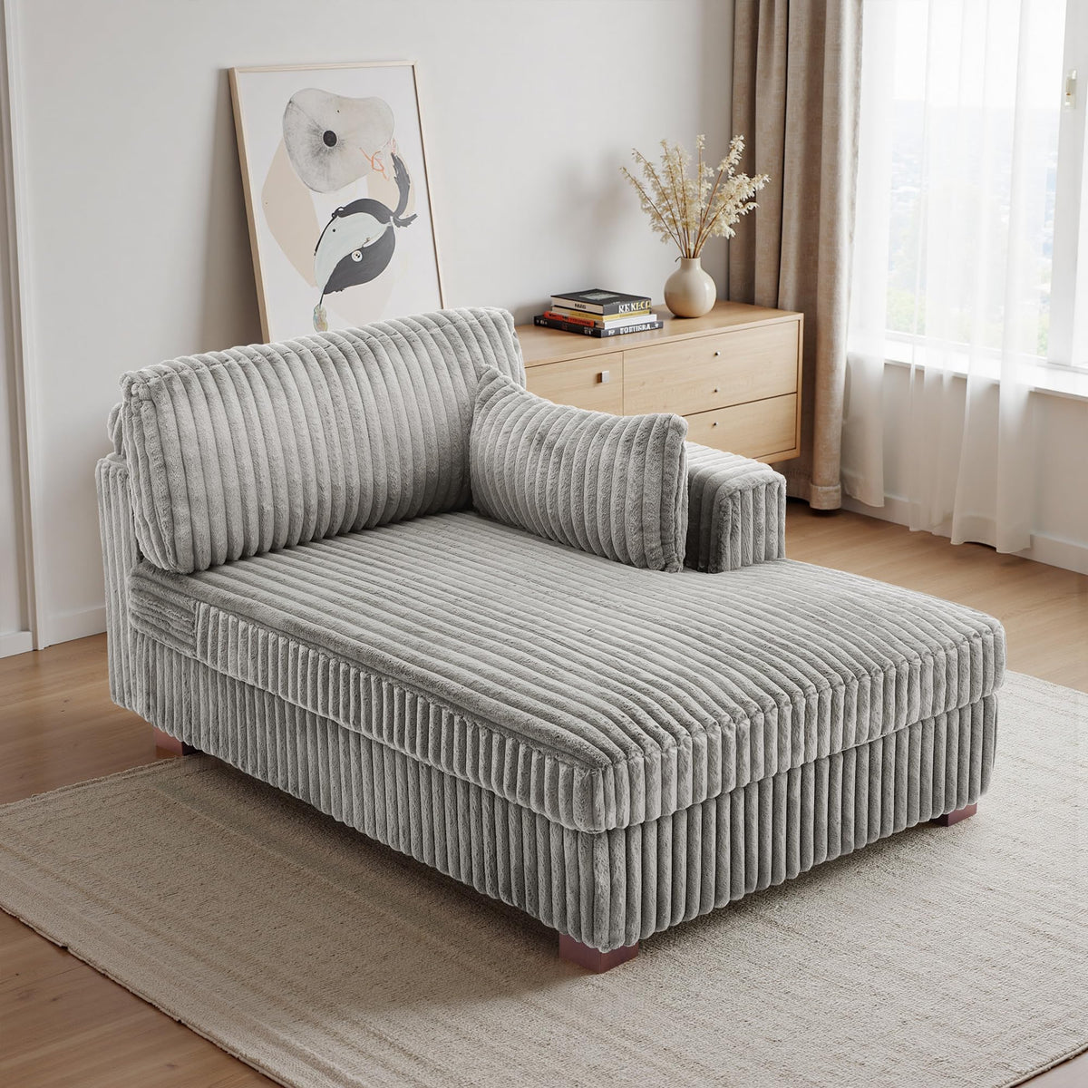 Oversized Faux Fur Upholstered Chaise Lounge Chair with Left Armrest N35668